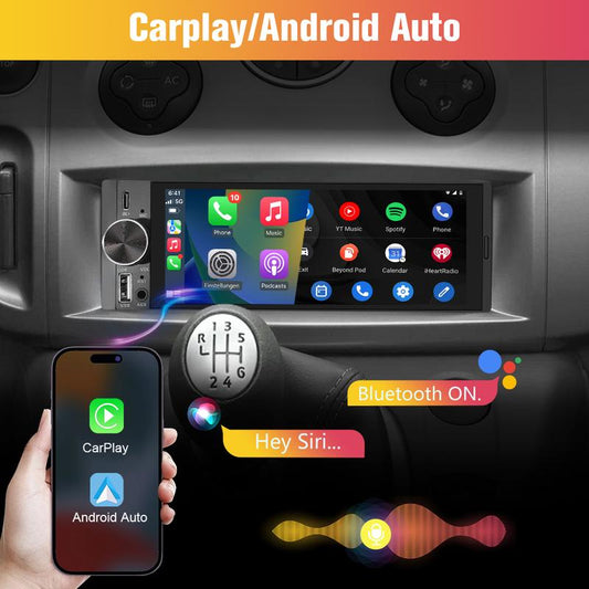 Écran IPS 5.1 pouces (format 1DIN) – Autoradio Carplay intégré, écran tactile capacitif, commande vocale intelligente, 3 ports USB, lecteur MP5
