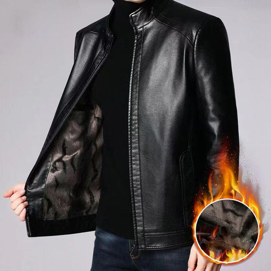 📢 50 % DE RÉDUCTION !! ⏰ Veste Chaude en Cuir pour Homme – Doublure en Peluche, Col Montant & Multiples Poches 🖤