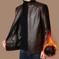 📢 50 % DE RÉDUCTION !! ⏰ Veste Chaude en Cuir pour Homme – Doublure en Peluche, Col Montant & Multiples Poches 🖤