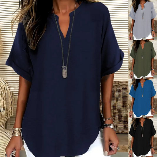 🌸 Soldes de printemps -50 % 👕 Haut décontracté uni à manches courtes tendance