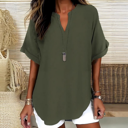 🌸 Soldes de printemps -50 % 👕 Haut décontracté uni à manches courtes tendance