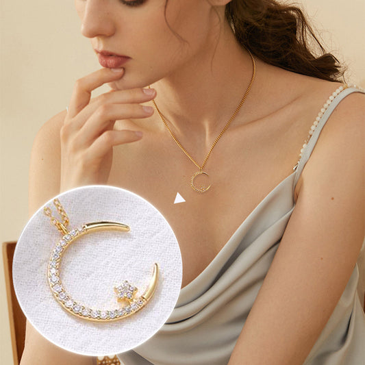 💝 Offre Saint-Valentin −50 %｜Collier délicat étoile & lune, pendentif scintillant au style poétique ✨🌙