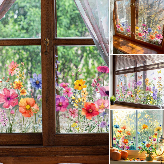 ✨DERNIER JOUR -50 % DE RÉDUCTION ! 💐Lot de stickers vitrophanie bouquet de fleurs coloré 🖼️