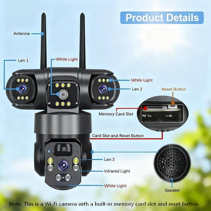📹☀️ Offre à durée limitée : 50 % de réduction ! Caméra de sécurité extérieure Wi-Fi 6K 9 MP à triple objectif 🌳