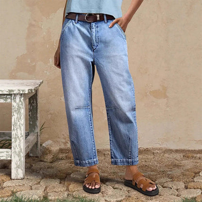 👖 PROMO LIMITÉE 50% DE RÉDUCTION ! ✨ Jean Droit Court Femme – Taille Haute, Large Jambe, Délavé ✨