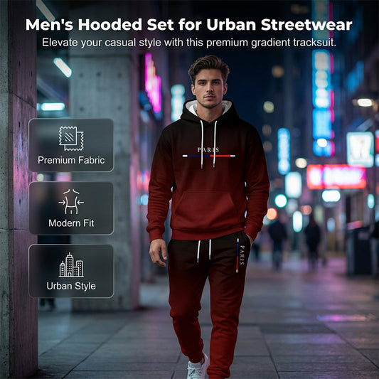 💎 -50% sur Ensemble de Survêtement Dégradé pour Homme！💎 Design Fondu Noir-Rouge, Sweat à Capuche & Pantalon de Jogging pour Sport & Style Urbain✨