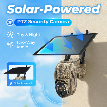 Caméra de surveillance solaire – Sans fil, 2K HD, Visuel à 360°, Détecteur de mouvement et Vision nocturne pour l'extérieur