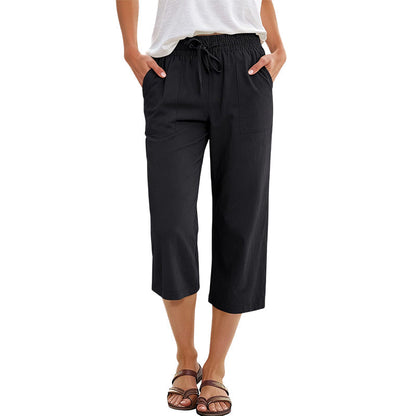 Pantalon court pour femme en mélange coton-lin