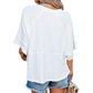 Einfarbiges Patchwork-T-Shirt mit lockeren Fünf-Punkt-Trompetenärmeln