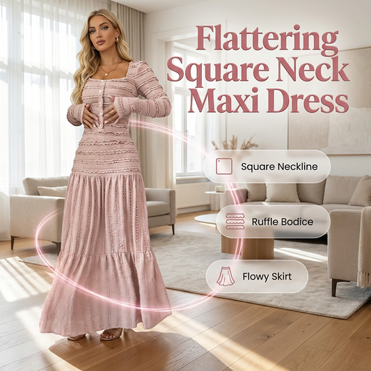 Langes Kleid mit Quadratischem Ausschnitt – Figurschmeichelnd und Elegant für den Alltag