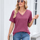 T-shirt décontracté à manches courtes et col en V pour femme