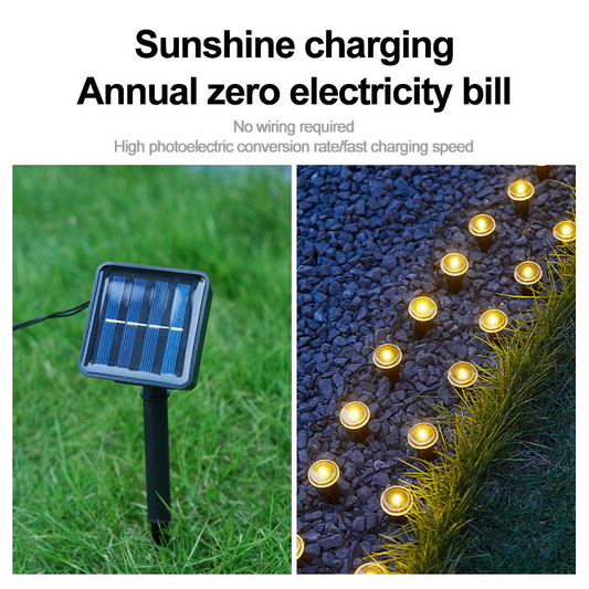 ☀️✨ Ensemble déco solaire à LED – Guirlande lumineuse bleue & piquets au sol pour jardin, allée & massif, étanche & automatique🌿