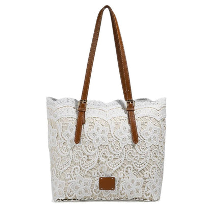 👜 PROMO LIMITÉE 55% DE RÉDUCTION ! 👒💃 Sac Fourre-Tout Élégant en Dentelle Blanche – Grand Compartiment, Bretelles Réglables 🔐