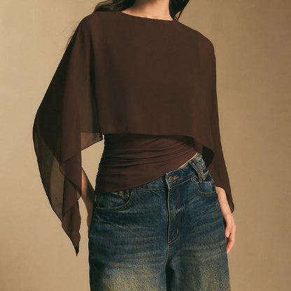 ✨Haut élégant à manches cape en mousseline👗Taille Froncée | Élégance Fluide 💫 -50% 🔥