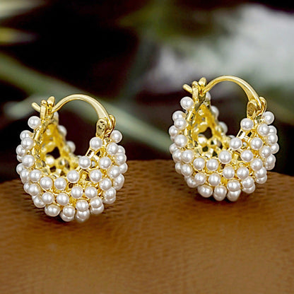 💎✨ PROMO FLASH : 50% DE RÉDUCTION ! Créoles Panier Tressées Dorées avec Perles Nacrées – Tressage Sculptural, Fermoir Charnière Sécurisé & Léger for une Élégance Raffinée au Quotidien ✨