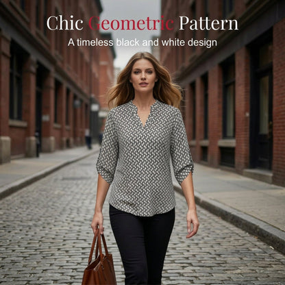 📢📢50 % DE RÉDUCTION !! ⏰Blouse à col en V à imprimé géométrique pour femme