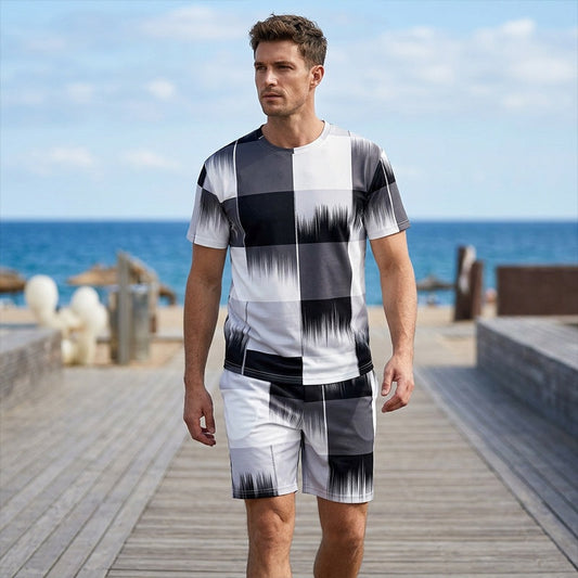 🌞 NOUVEAU : Collection d'été avec jusqu'à -50% de réduction 🛍️✨Ensemble t-shirt et short à imprimé abstrait pour homme