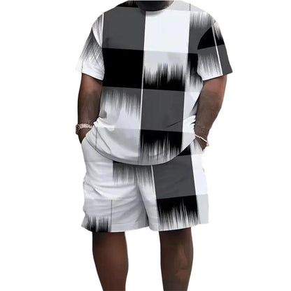 🌞 NOUVEAU : Collection d'été avec jusqu'à -50% de réduction 🛍️✨Ensemble t-shirt et short à imprimé abstrait pour homme