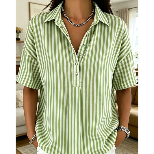 📢📢Dernier jour -50% de réduction !!⏰Chemise décontractée à rayures à manches courtes pour femmes