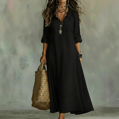 📢 Mi-saison : −50 % – ne ratez pas cette offre ! ⏰Robe Maxi Bohème à Col V et Volants Fluides – Tissu Léger, Coupe Évasée pour Une Silhouette Aérienne🌸✨
