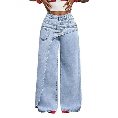 👖✨Jean pour femme à taille asymétrique et jambes larges