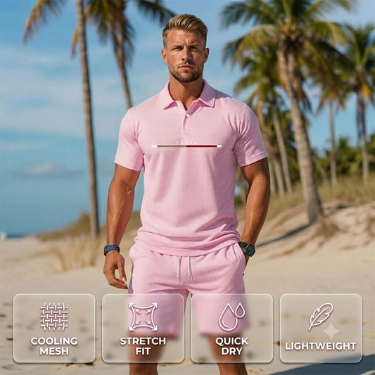 👕Tenue 2 pièces Polo + Short pour Homme – tissu respirant, coupe confortable, style polyvalent – idéal au quotidien, pour le sport ou les moments de détente en extérieur☀️
