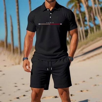👕Tenue 2 pièces Polo + Short pour Homme – tissu respirant, coupe confortable, style polyvalent – idéal au quotidien, pour le sport ou les moments de détente en extérieur☀️