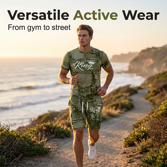 Ensemble casual homme – T-shirt et short imprimé faux denim