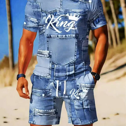 Ensemble casual homme – T-shirt et short imprimé faux denim