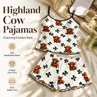 🌸 -50% MAINTENANT ! 🌸 Ensemble Pyjama Camisole à Bretelles Vache des Highlands