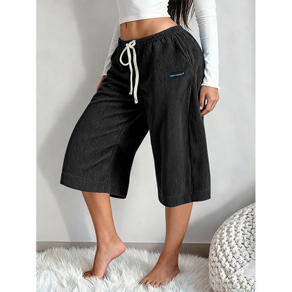 🌿👖 -50% | Pantacourt Femme en Maille Côtelée – Jambe Large, Taille à Cordon, Confortable & Élégant