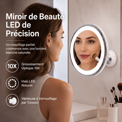💄 50% DE RÉDUCTION! 🪞 Miroir grossissant x10 – LED & ventouse pour maquillage précis ✨